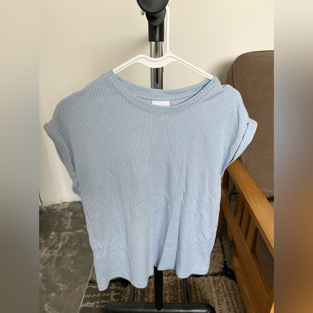 Columbia Blue Cuffed Sleeve Ribbed Tee